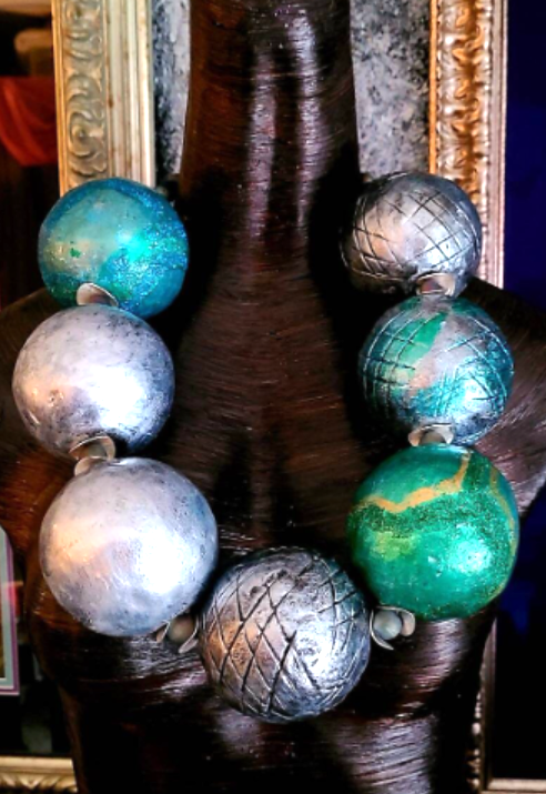 Statement Luxury Necklace Hand Sculpted Massive Beads Artisan Jewelry