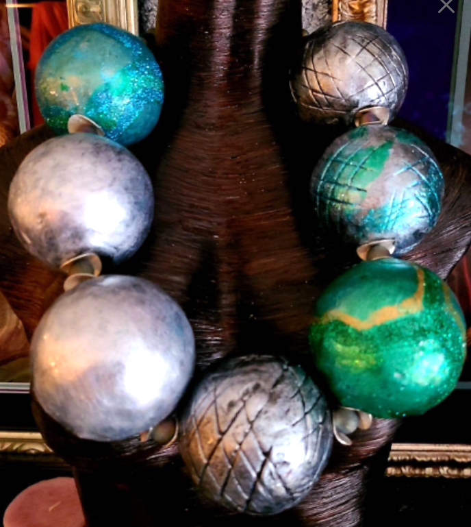 Statement Luxury Necklace Hand Sculpted Massive Beads Artisan Jewelry