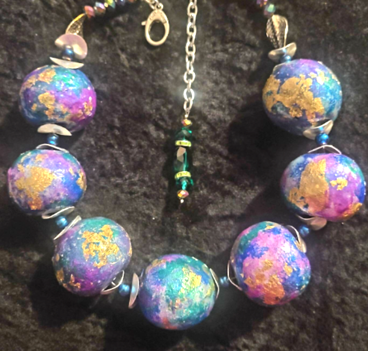 Statement Luxury Necklace Beaded Sculpted Massive Orbs Jewel Tone Neck