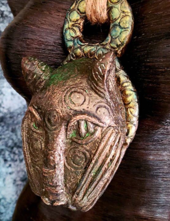 African Benin Bronze Lost Wax Jaguar Chest Piece - Rare Scarce