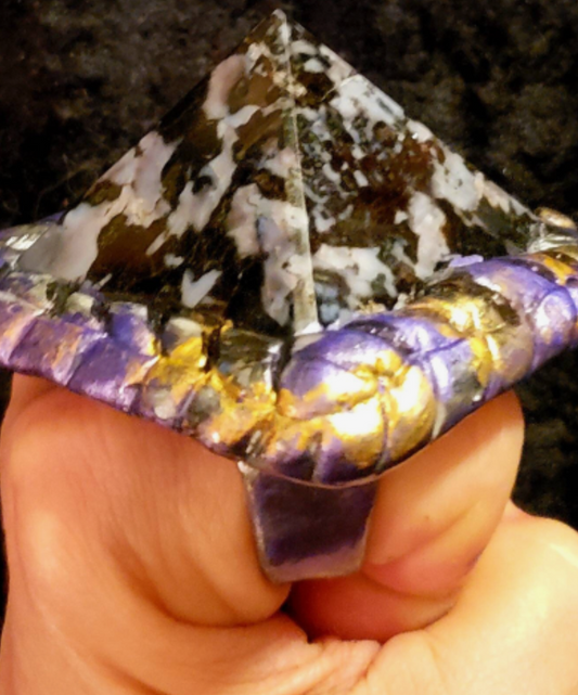 Hand Sculpted Indigo Gabbro Pyramid Statement Two Finger Ring - Mens