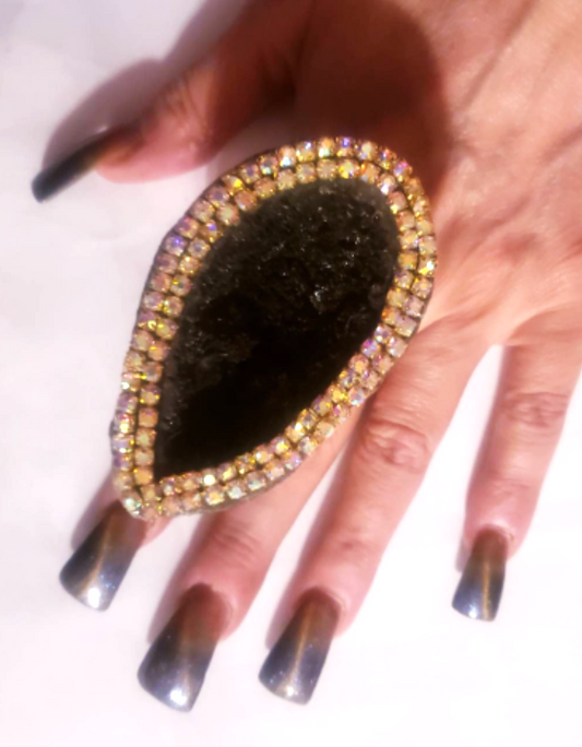 Statement Ring Adjustable Geode Druzy Brown Black Finger Candy Crys