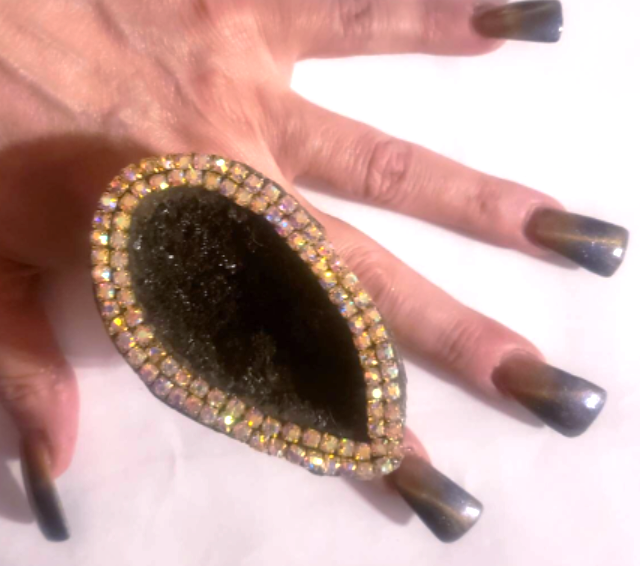 Statement Ring Adjustable Geode Druzy Brown Black Finger Candy Crys