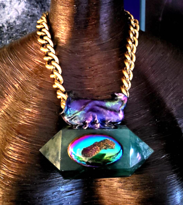 Gemstone Pendant Sculpted Green Fluorite Double Terminated Titanium Dr