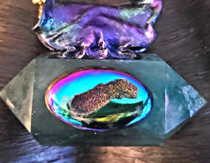 Gemstone Pendant Sculpted Green Fluorite Double Terminated Titanium Dr