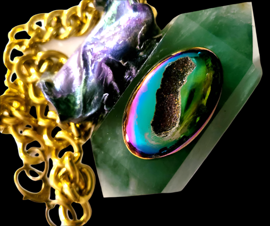 Gemstone Pendant Sculpted Green Fluorite Double Terminated Titanium Dr