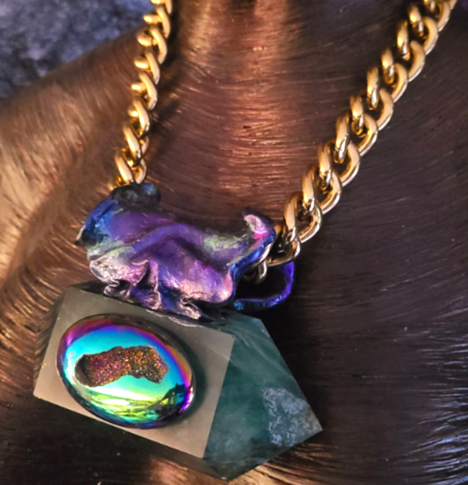 Gemstone Pendant Sculpted Green Fluorite Double Terminated Titanium Dr