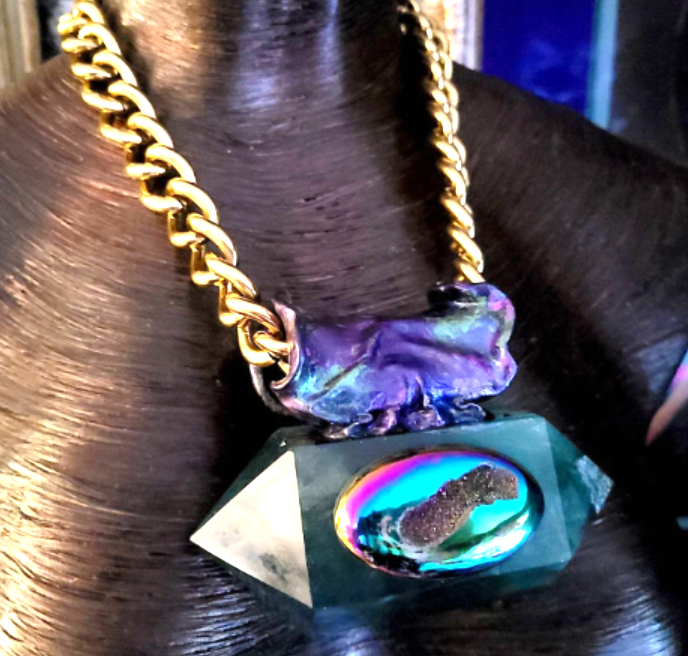 Gemstone Pendant Sculpted Green Fluorite Double Terminated Titanium Dr
