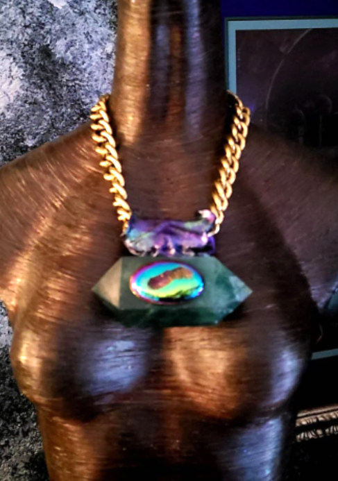 Gemstone Pendant Sculpted Green Fluorite Double Terminated Titanium Dr