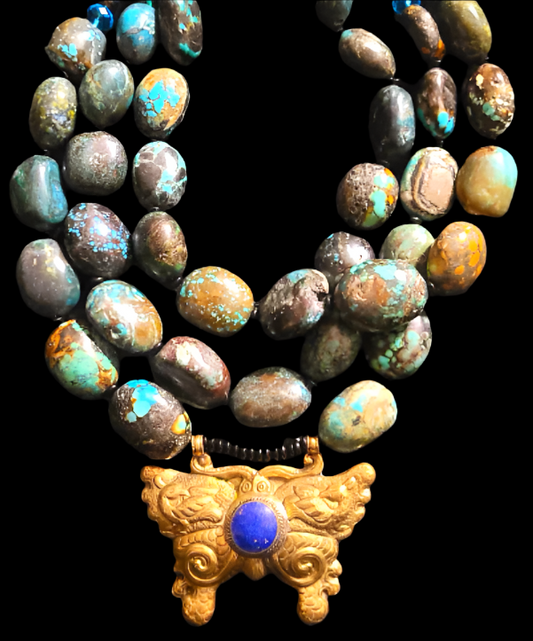 Hubei Turquoise Boulder - Western Butterfly Necklace
