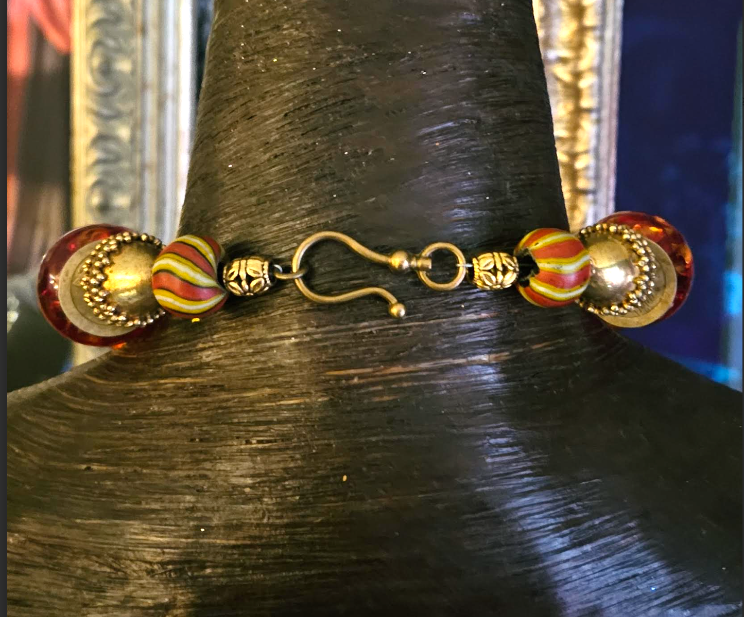 Faux Amber Tibetan Luxury Tribal Necklace & Double Bird Inlaid Pendant