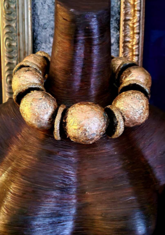 Statement Luxury Necklace Jumbo Beads Hand Sculpted Gold Leaf