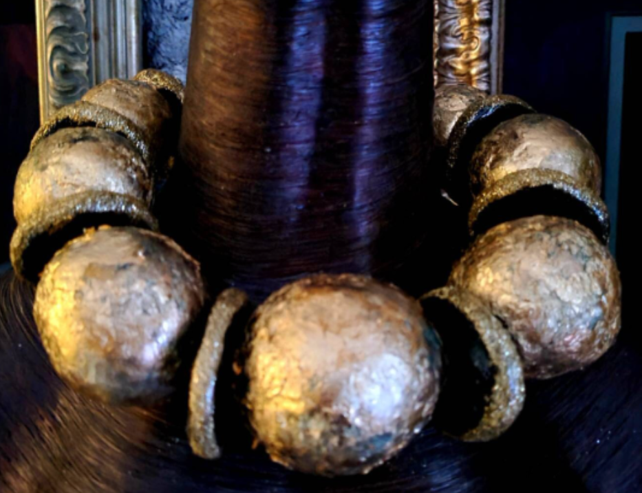 Statement Luxury Necklace Jumbo Beads Hand Sculpted Gold Leaf