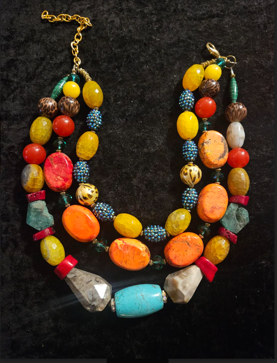 Statement Luxury Necklace Mixed Media Gemstone Bold Chunky Heavy, Jewe