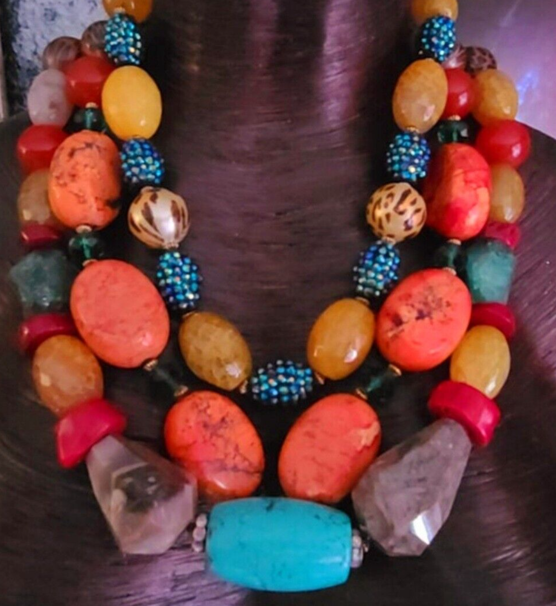 Statement Luxury Necklace Mixed Media Gemstone Bold Chunky Heavy, Jewe