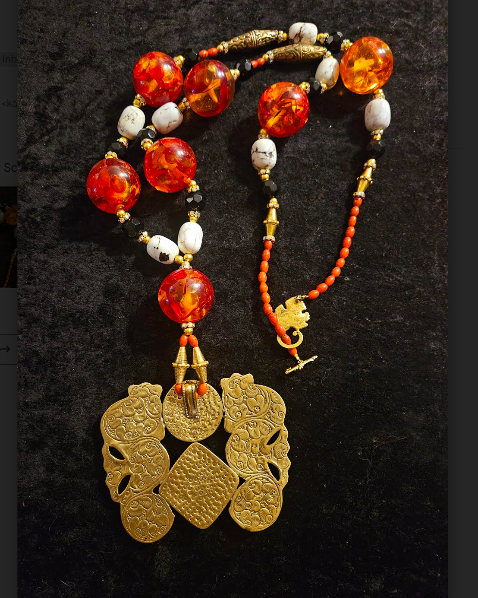 Faux Tibetan Amber Beaded Statement Rope with Double Seahorse Pendant
