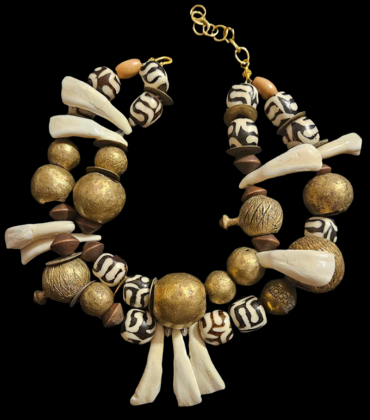 Choker Statement African Gold Off White Brown, Statement Luxury Neckla