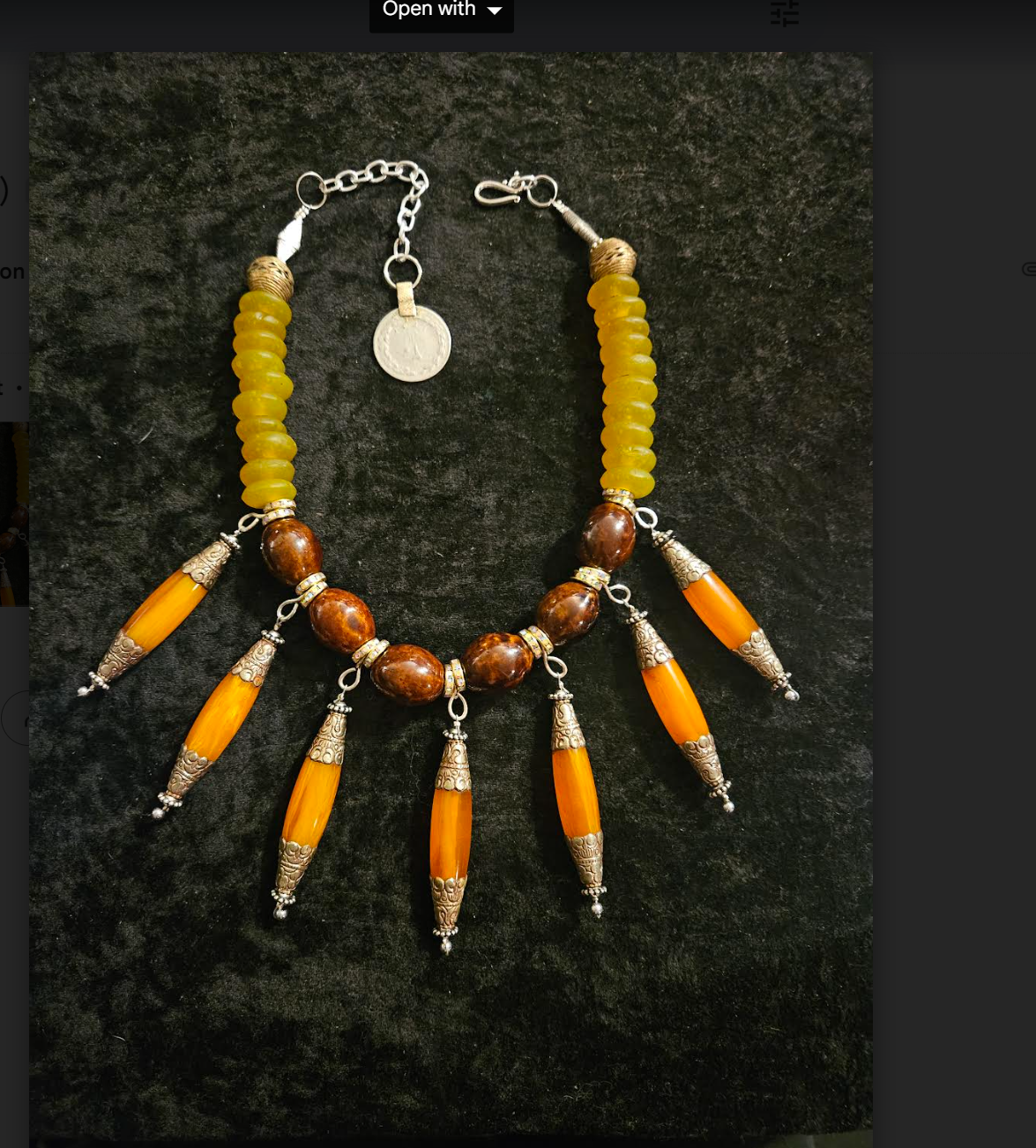 Brown Yellow & Orange Beaded Tribal Statement Necklace - Orange Dangle