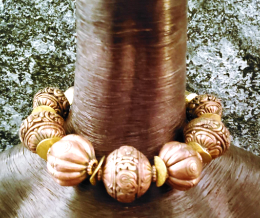 Ornate Tibetan Repousse Copper Oversized Beaded Tribal Luxury Necklace