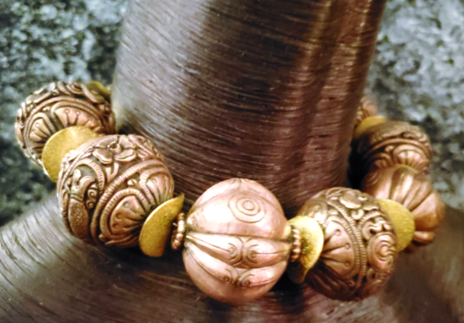 Ornate Tibetan Repousse Copper Oversized Beaded Tribal Luxury Necklace