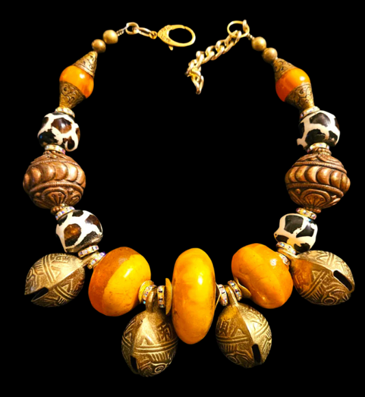 Bold Tribal Necklace with Brass Bells – “The Golden Oracle”