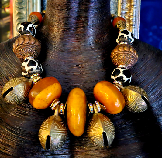Bold Tribal Necklace with Brass Bells – “The Golden Oracle”