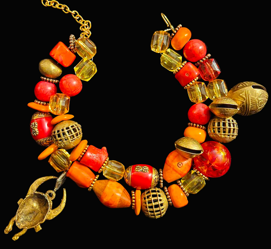 African Ashanti Tribal Beaded Multi Strand Necklace - Rich Posh Elegant