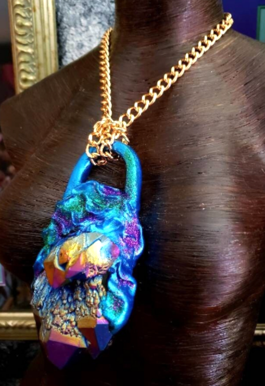 Chest Piece Raw Rough Quartz Jewel Tone, Gemstone Pendant Titanium Rai