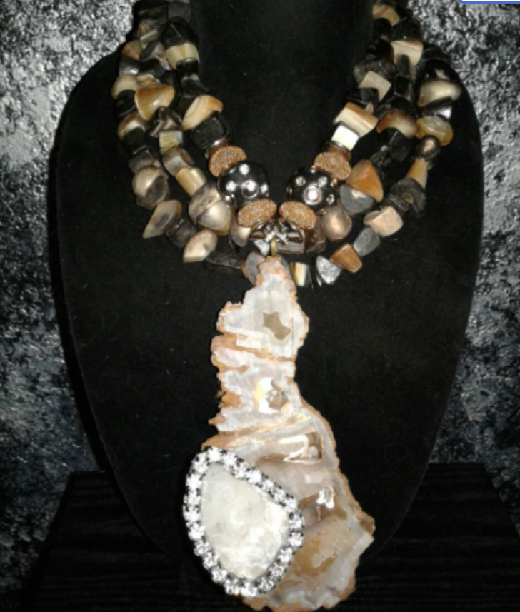 Gemstone Pendant Geode Coral Fossilized Botryoidal, Chest Piece Gemsto