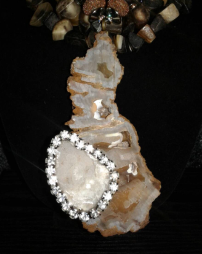 Earthy Fossilized Coral Geode Pendant - Chunky Bone Unisex Necklace
