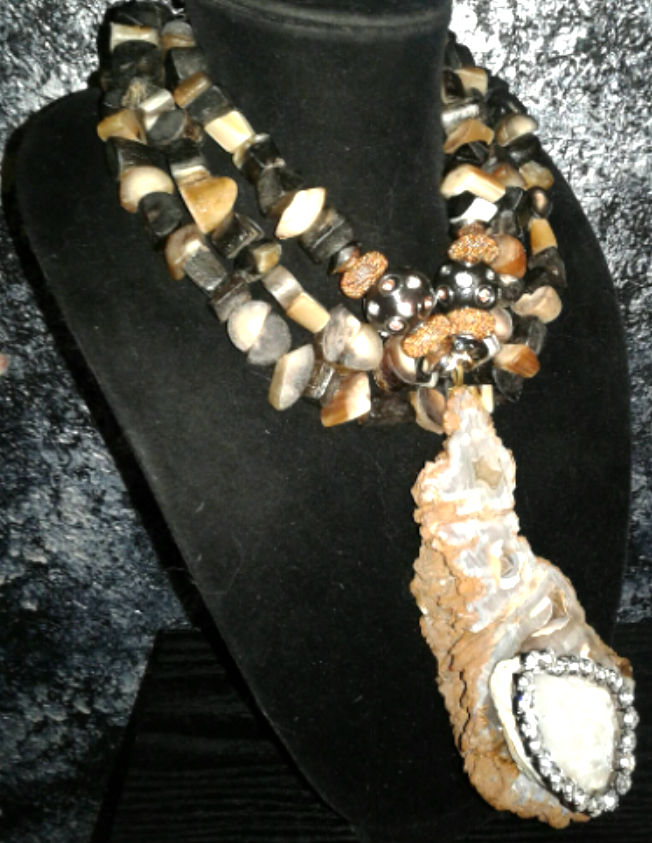 Fossilized Coral Geode Pendant - Chunky Bone Unisex Necklace