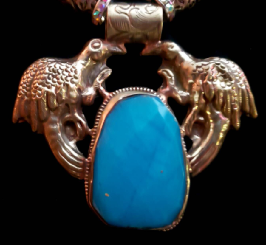 Red White & Blue Beaded Luxury Necklace & Double Bird Gemstone Pendant