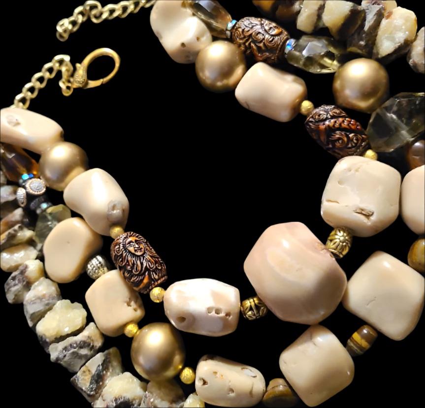 Coral & Septarian Gemstones - Earthy Couture Necklace