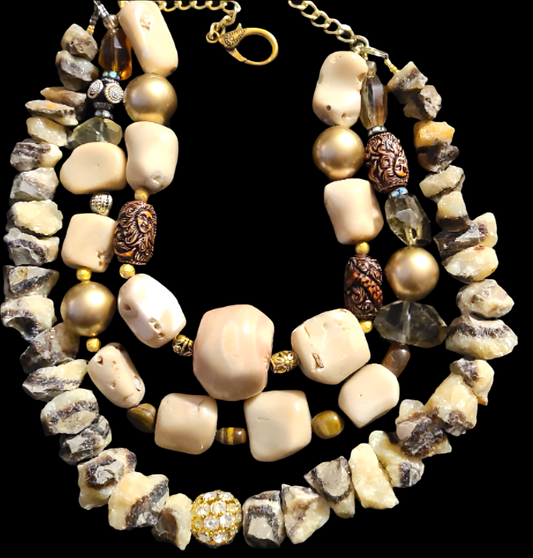 Coral & Septarian Gemstones - Earthy Couture Necklace