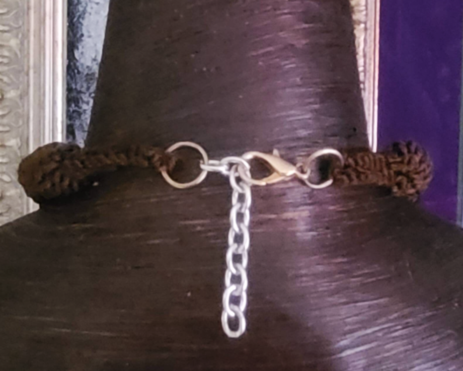 Sculpted Smoky Quartz Point with Rhinestone Trim - Silk Cord Necklace