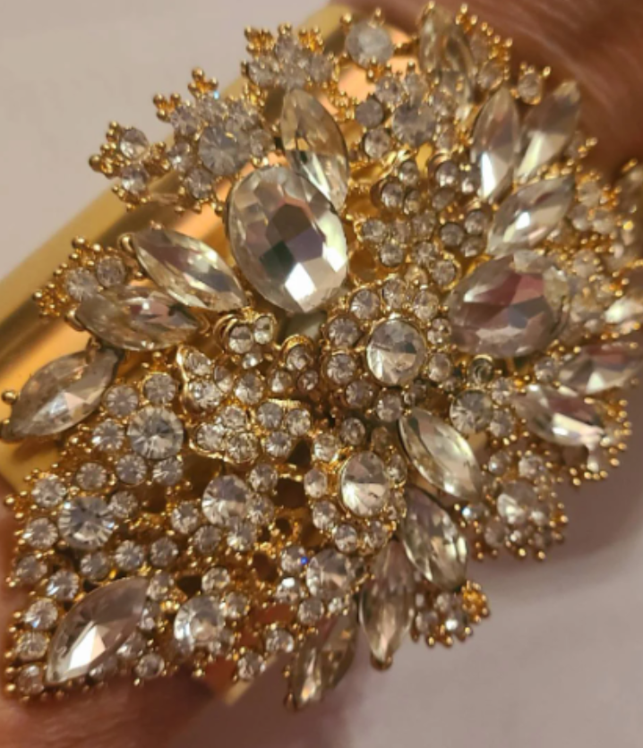 Rhinestone Diamante Fancy Statement Cuff - Wedding Bridal Black Tie