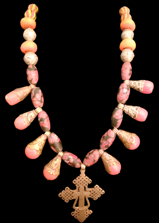 Tibetan Tribal Beaded Necklace Set - Exotic Unisex Statement Bib
