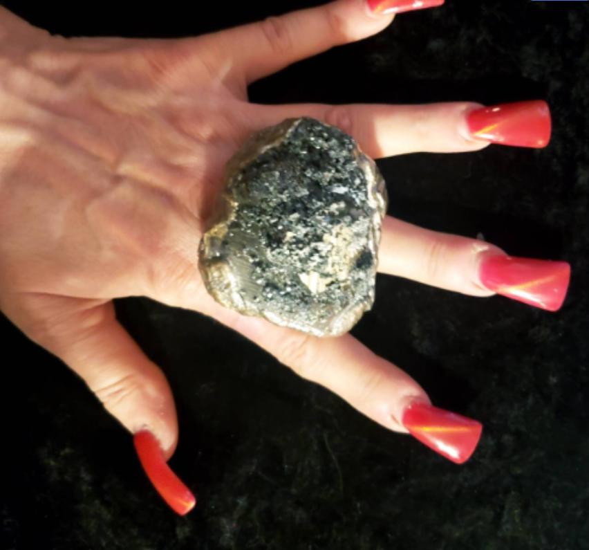 Cocktail Ring Sculpted Pyrite Rough, Finger Candy Adjustable Fool's