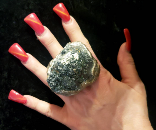 Cocktail Ring Sculpted Pyrite Rough, Finger Candy Adjustable Fool's