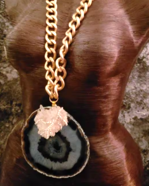 Statement Gemstone Pendant Agate Chrysanthemum Quartz Chest Piece Hip