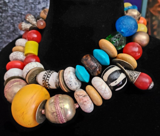 Bold Mixed Media Oversized Beaded Multi Strand Luxury Necklace
