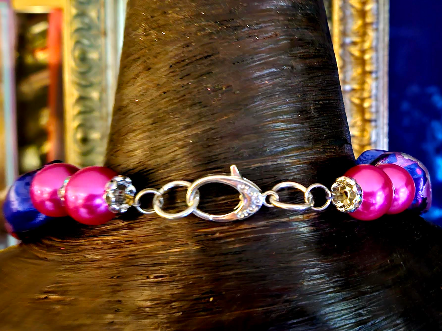 Sculpted Oversized Beaded Pink Purple Statement Necklace - Photoshoot