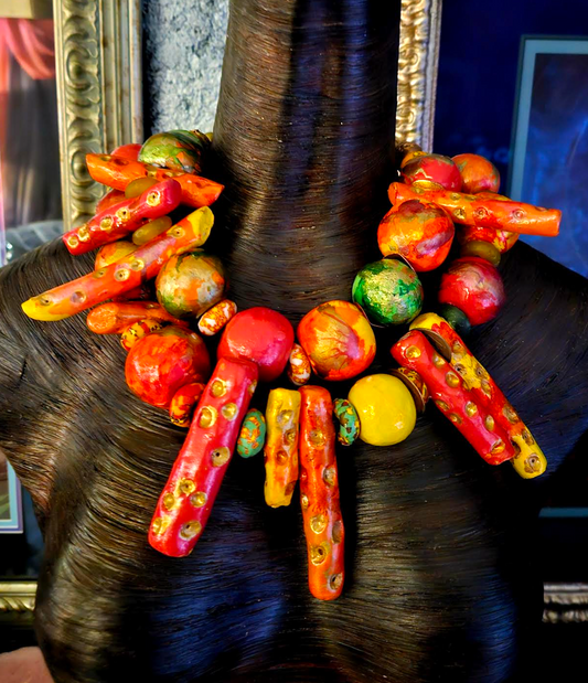 Hand Sculpted Tropical Statement Luxury Necklace: Tutti Frutti Thunder