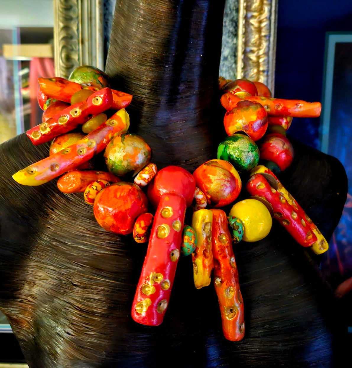 Hand Sculpted Tropical Statement Luxury Necklace: Tutti Frutti Thunder