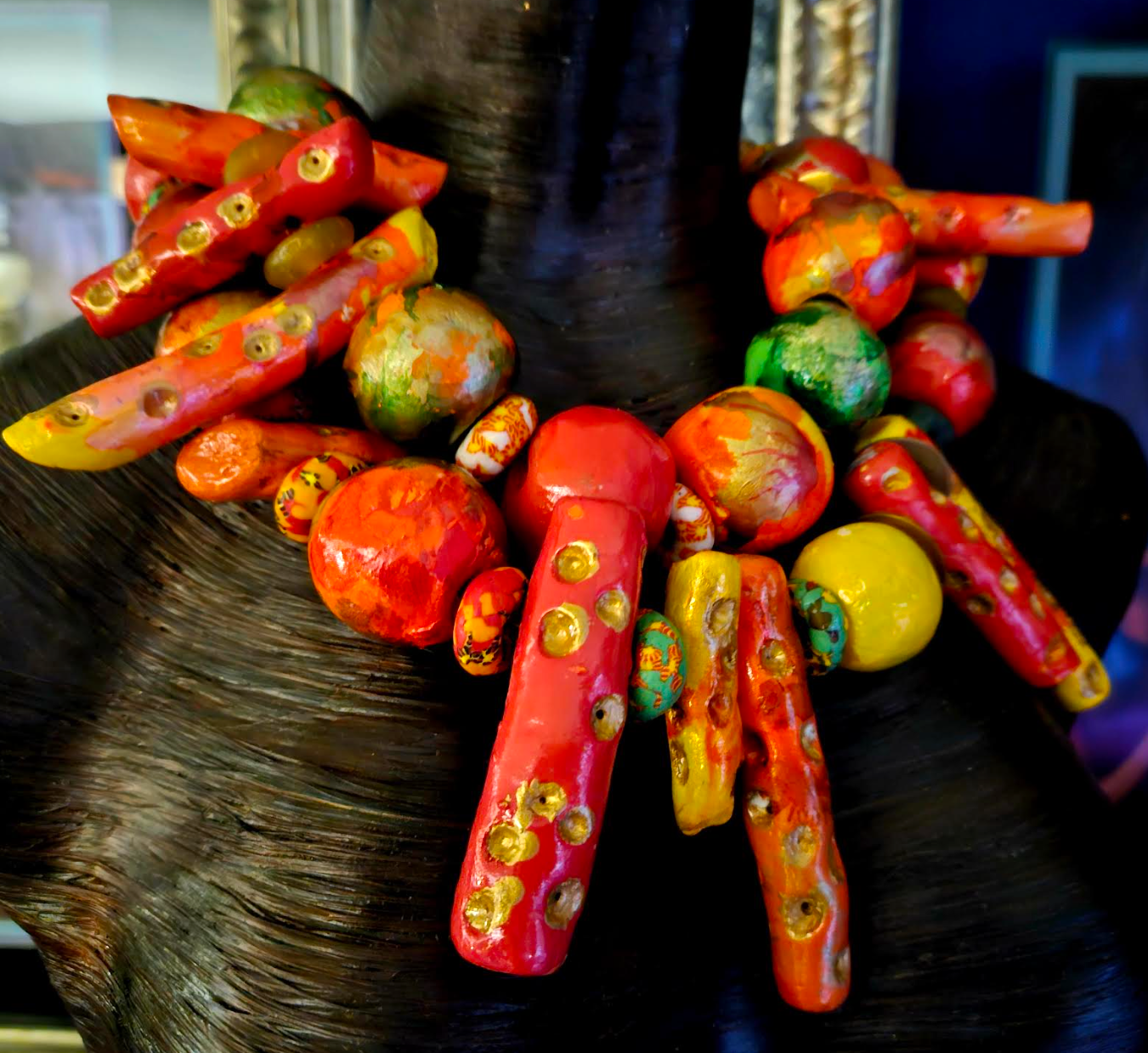 Hand Sculpted Tropical Statement Luxury Necklace: Tutti Frutti Thunder