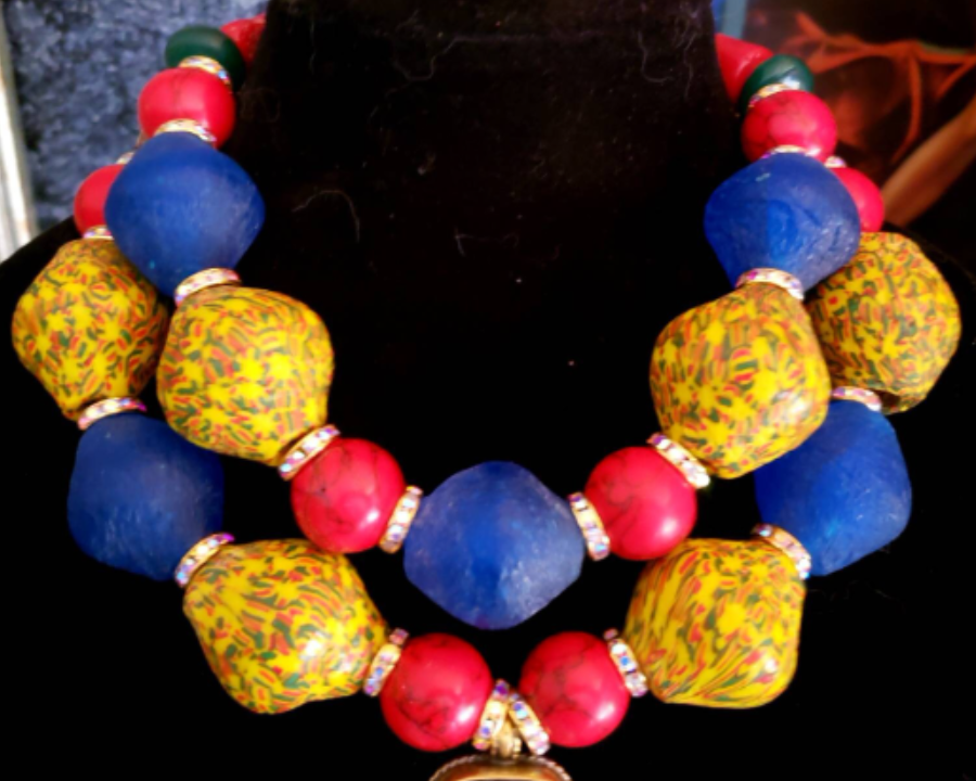 Colorful African Recycled Glass Tribal Luxury Necklace - Double Dragon