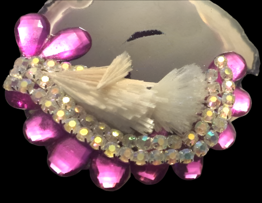 Purple Agate, Scolecite & Rhinestone Oversized Cuff - Bespoke