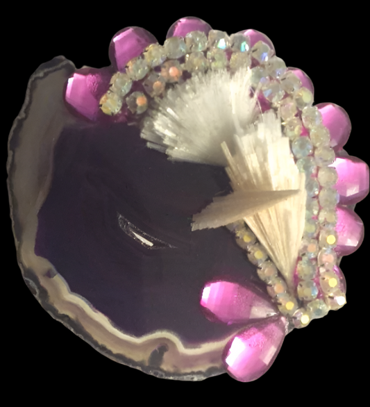 Purple Agate, Scolecite & Rhinestone Oversized Cuff - Bespoke