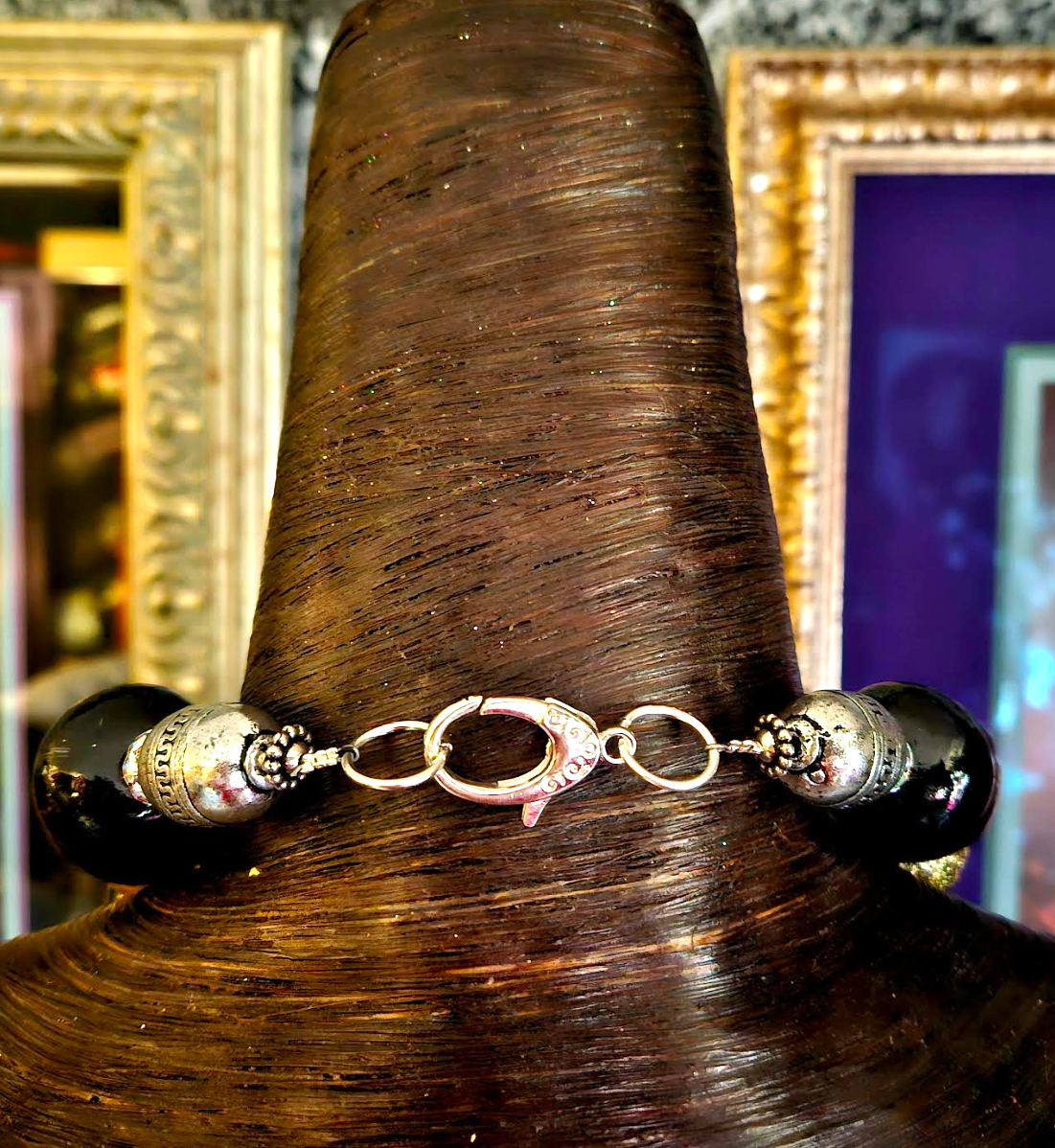 Luxury Sculpted Black & Gold Beaded Statement Necklace -