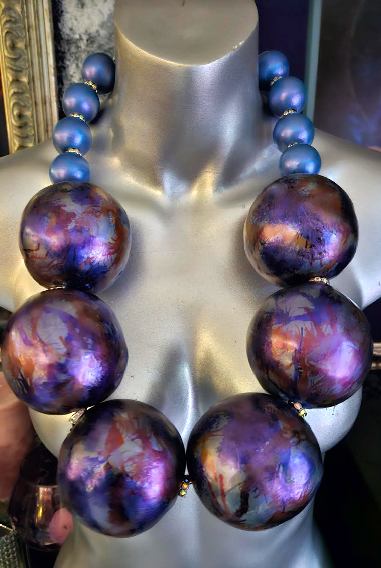 Statement Luxury Necklace Massive Beads Hand Sculpted Metallic